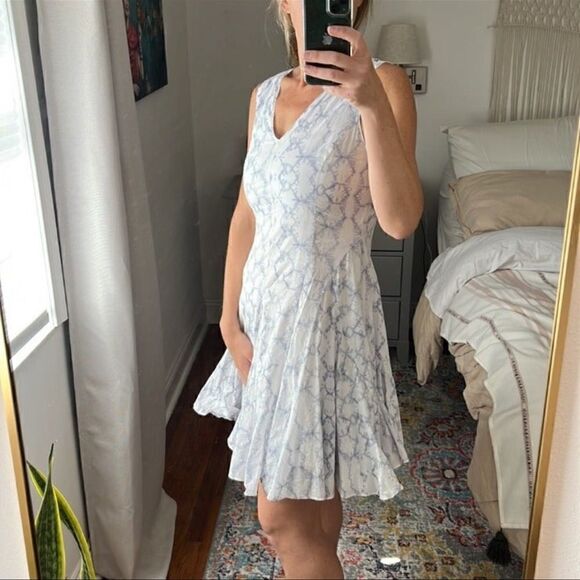 Rebecca Taylor Tie-dye Print Poplin V-Neck Dress Frost Size 6 - Picture 3 of 14